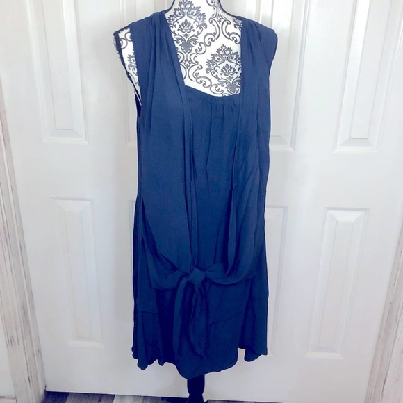 Sundance navy blue tie front detail mini dress large - Picture 1 of 5